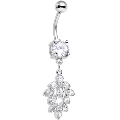 Clear Gem Pretty Petal Leaf Dangle Belly Ring