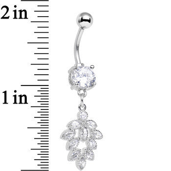 Clear Gem Pretty Petal Leaf Dangle Belly Ring