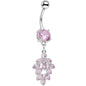 Pink CZ Gem Pretty Petal Leaf Dangle Belly Ring