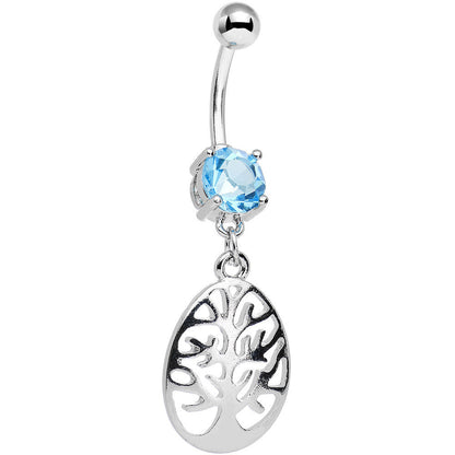 Light Blue Gem Tree of Life Dangle Belly Ring