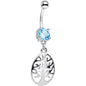 Light Blue Gem Tree of Life Dangle Belly Ring