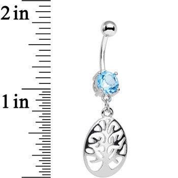 Light Blue Gem Tree of Life Dangle Belly Ring