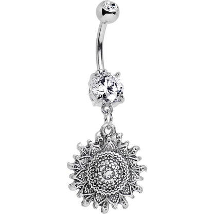 Clear Gem Mandala Flower Dangle Belly Ring