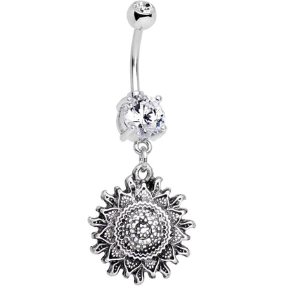 Clear Gem Mandala Flower Dangle Belly Ring