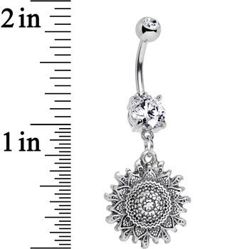 Clear Gem Mandala Flower Dangle Belly Ring