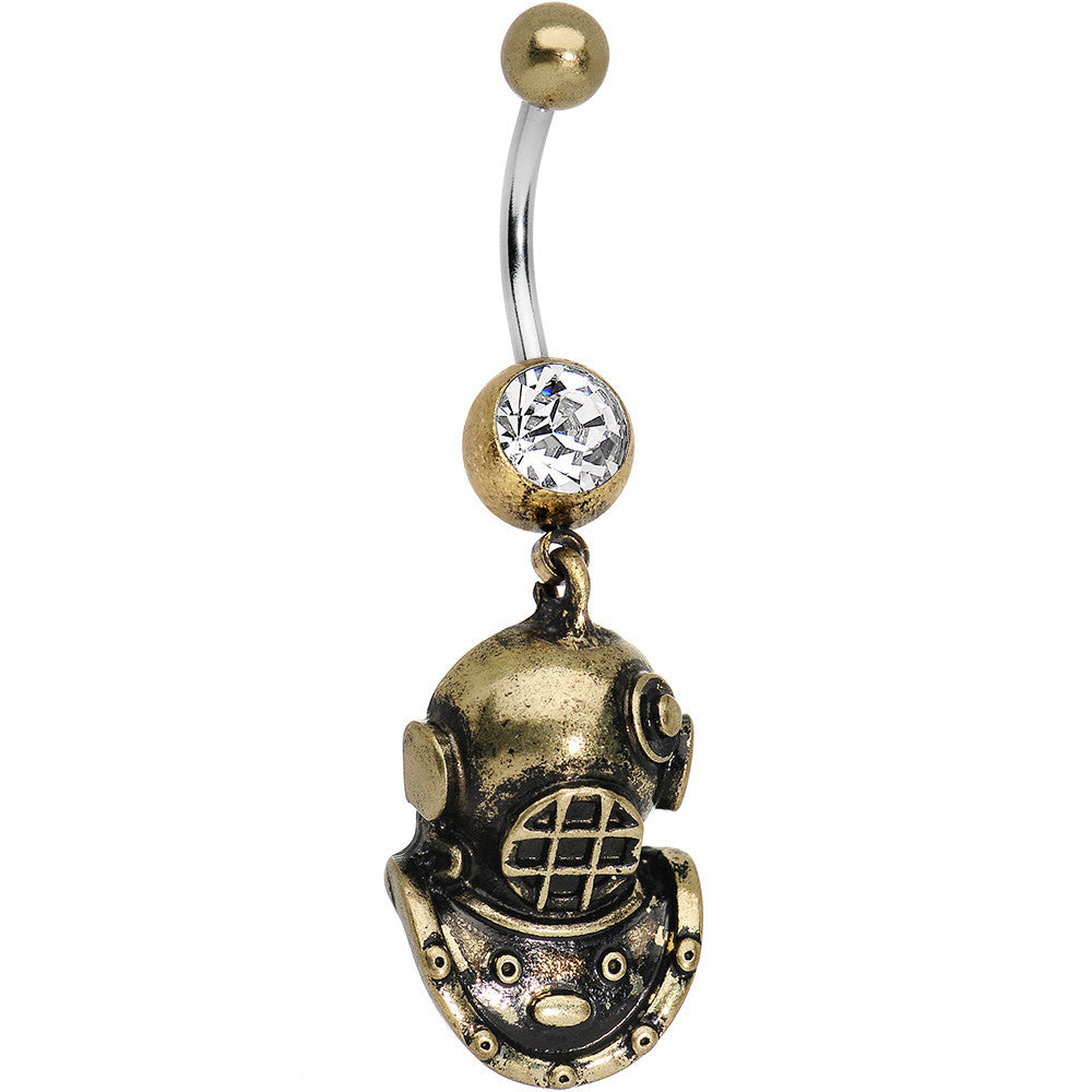 Antiqued Brass Scuba Mask Dangle Gem Belly Ring