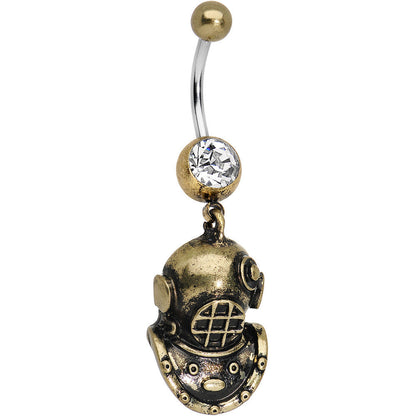 Antiqued Brass Scuba Mask Dangle Gem Belly Ring