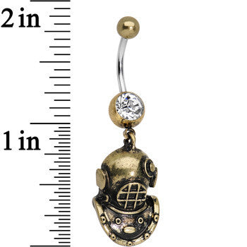 Antiqued Brass Scuba Mask Dangle Gem Belly Ring