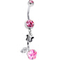 Clear and Pink Gem Delicate Rose Flower Dangle Belly Ring