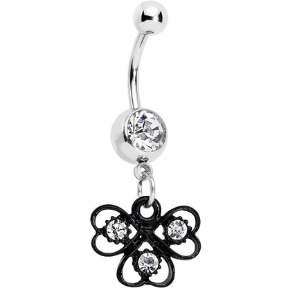 Clear Czech Stone Black Swirl Trio of Love Dangle Belly Ring