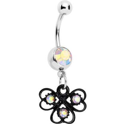 Aurora Czech Stone Black Swirl Trio of Love Dangle Belly Ring