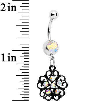 Aurora Czech Stone Black Quinate Romance Dangle Belly Ring