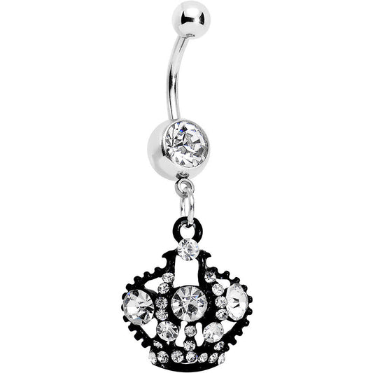 Clear Czech Stone Black Versailles Queen Crown Dangle Belly Ring