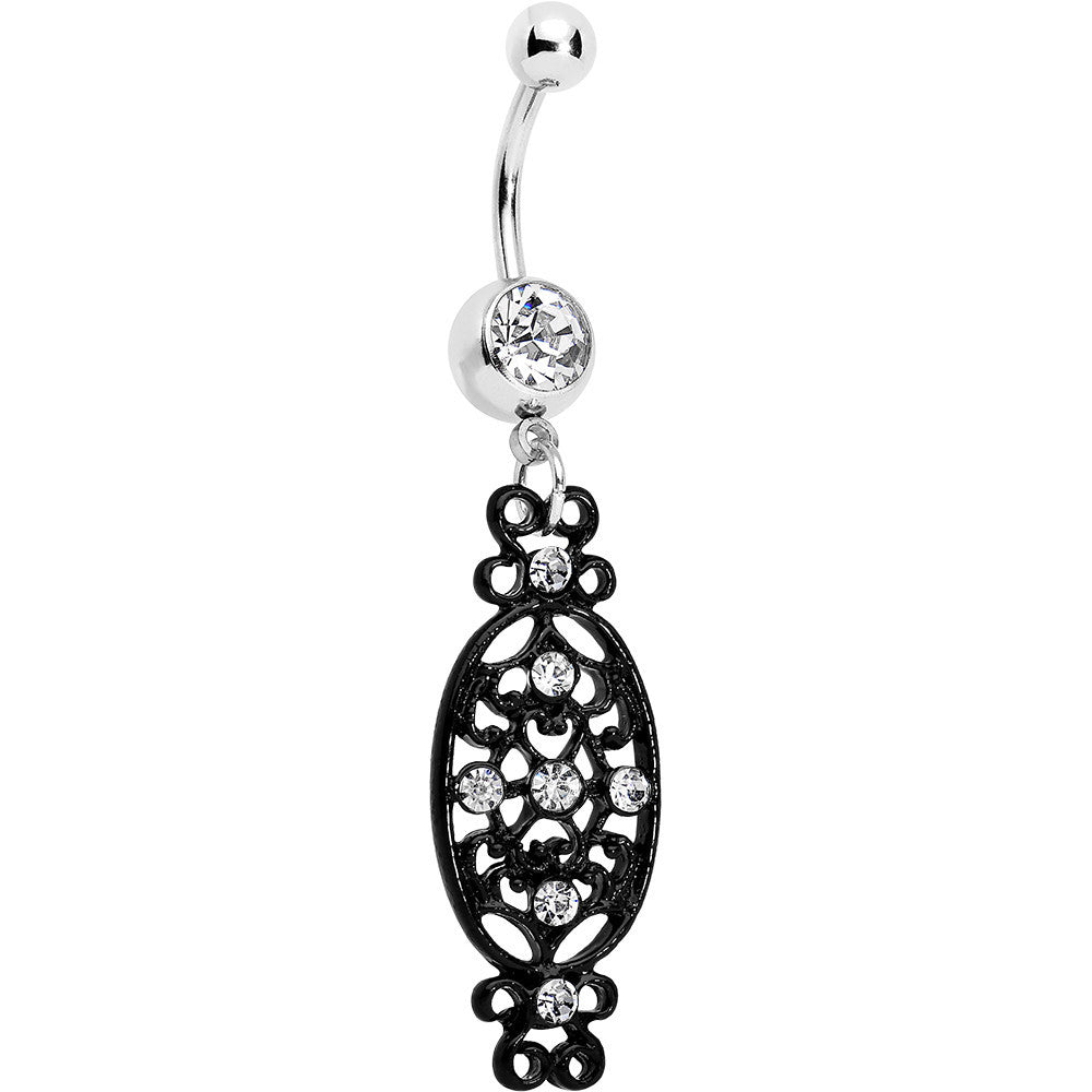 Clear Czech Stone Black Victorian Design Dangle Belly Ring