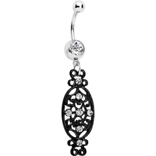 Clear Czech Stone Black Victorian Design Dangle Belly Ring