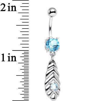 Shades of Blue CZ Gem Feather Dangle Stainless Steel Belly Ring