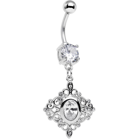 Clear CZ Gem Elegant Beauty Diamond Dangle Belly Ring