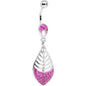 Pink Gem Teardrop Bottom Mount Lattice Willow Leaf Dangle Belly Ring