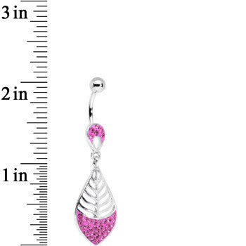 Pink Gem Teardrop Bottom Mount Lattice Willow Leaf Dangle Belly Ring