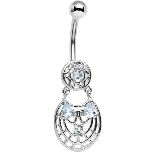 Blue CZ Gem Circular Woven Pattern Dangle Belly Ring