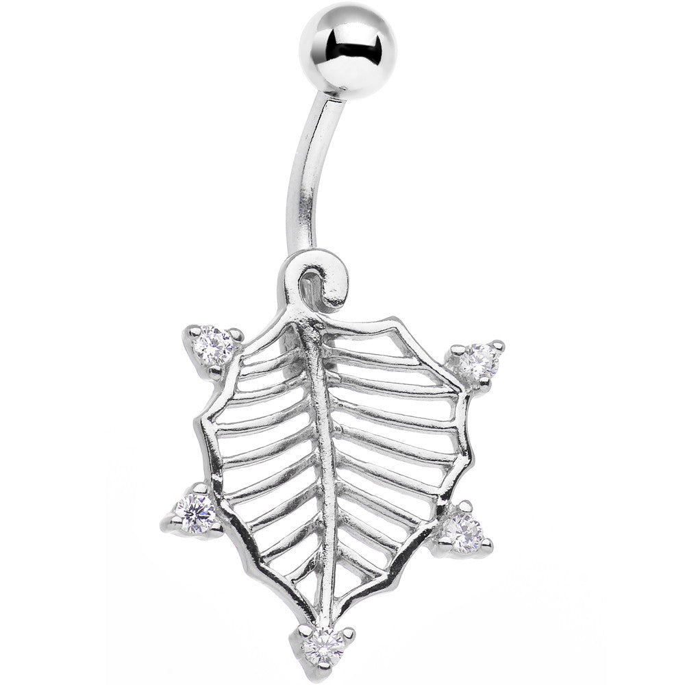 Clear CZ Gem Lattice Style Hawthorne Leaf Dangle Belly Ring