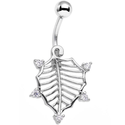 Clear CZ Gem Lattice Style Hawthorne Leaf Dangle Belly Ring