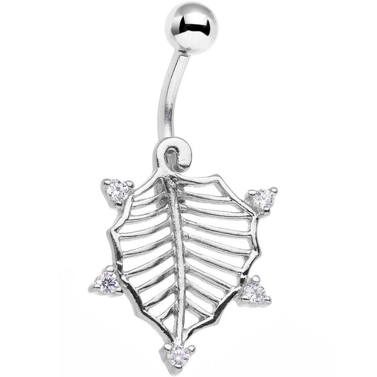 Clear CZ Gem Lattice Style Hawthorne Leaf Dangle Belly Ring