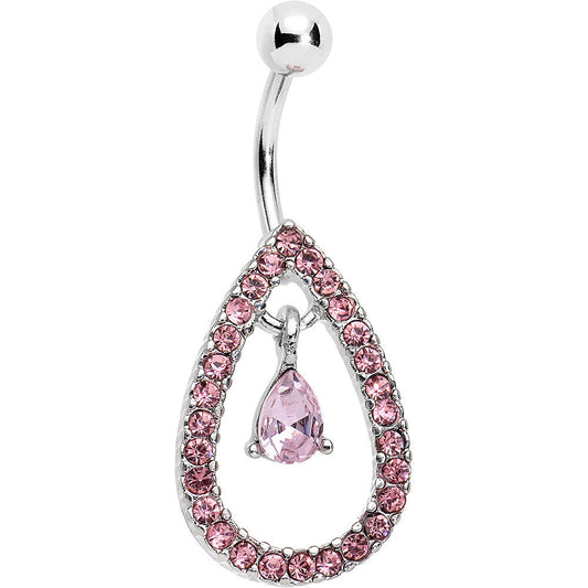 Pink Gem Glamour Drop Teardrop Dangle Bottom Mount Belly Ring