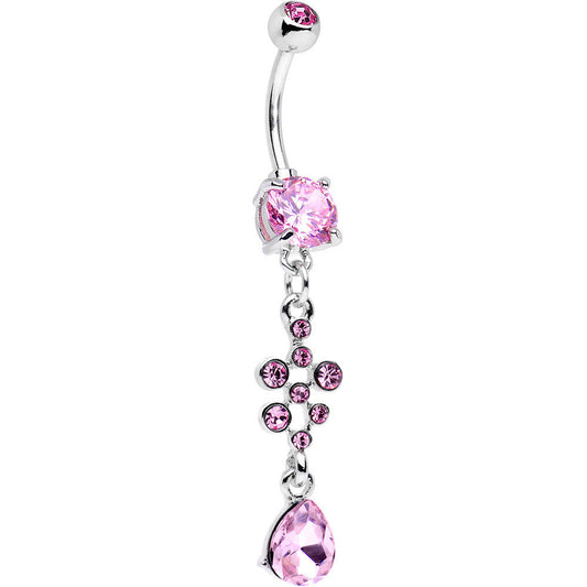 Pink Stainless Steel Octo Sparkle Drop Dangle Belly Ring