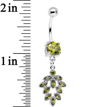 Ten Green Cubic Zirconia Marquis Decorated Geometric Dangle Belly Ring