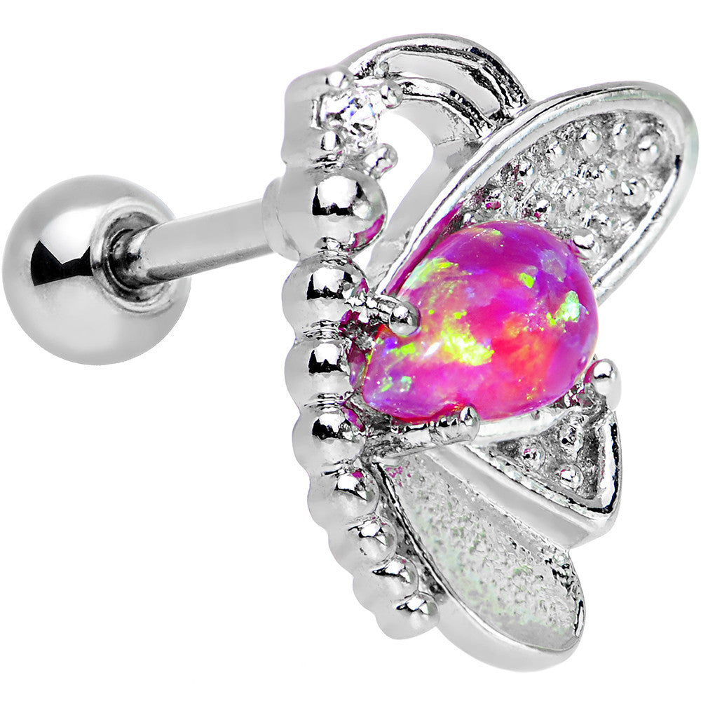 Pink Synthetic Opal Clear Gem Butterfly Right Cartilage Earring