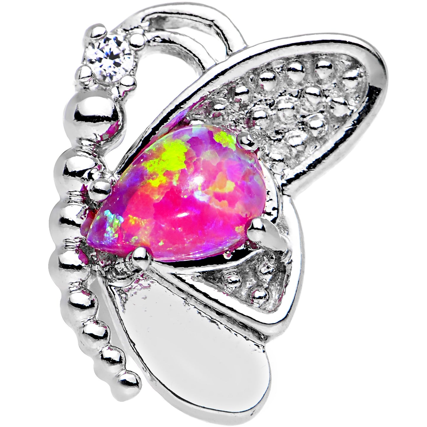 Pink Synthetic Opal Clear Gem Butterfly Right Cartilage Earring