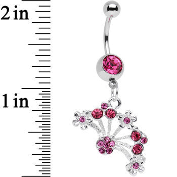 Pink Gem Stainless Steel Bouquet of Daisies Dangle Belly Ring