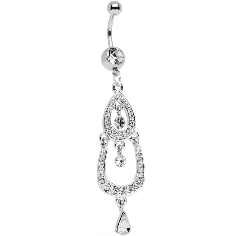 Clear Gem Shining Teardrop Horseshoe Dangle Belly Ring