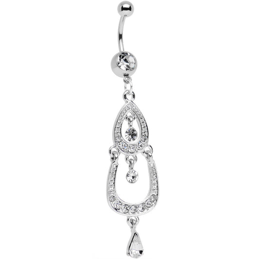 Clear Gem Shining Teardrop Horseshoe Dangle Belly Ring