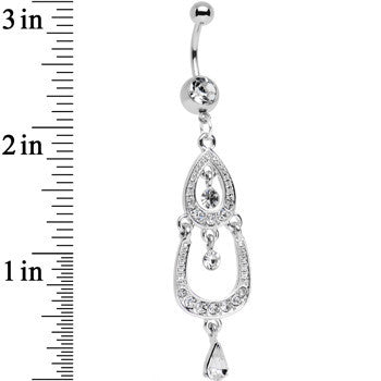 Clear Gem Shining Teardrop Horseshoe Dangle Belly Ring