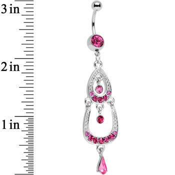 Pink Gem Shining Teardrop Horseshoe Dangle Belly Ring