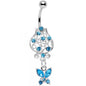 Aqua Gem Framework Flower Butterfly Dangle Belly Ring