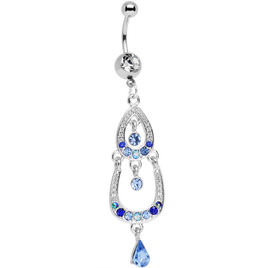 Light Blue Gem Czech Stone Wear Me Out Whale Dangle Belly Ring