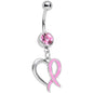 Pretty Pink Gem Wispy Pink Twisted Heart Dangle Belly Ring