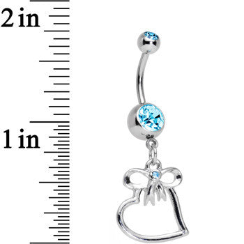 Aqua Gem Pretty Bow and Heart Dangle Belly Ring
