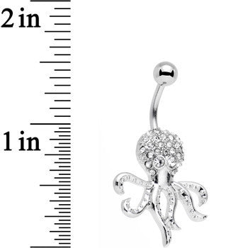 Clear Gem Paved Stainless Steel I'm All Tentacles Octopus Belly Ring