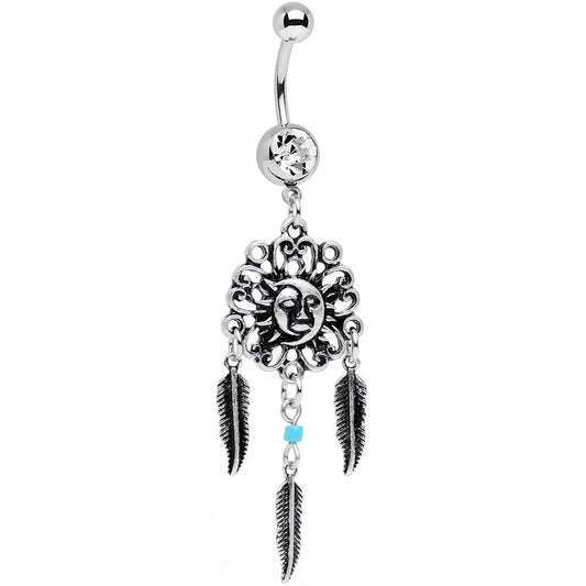 Clear Gem Sun and Moon Feather Celestial Daydream Dangle Belly Ring