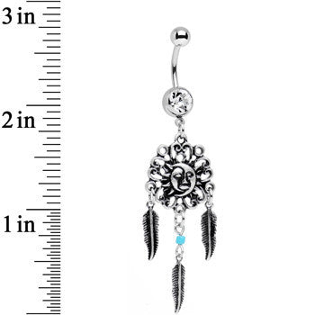 Clear Gem Sun and Moon Feather Celestial Daydream Dangle Belly Ring