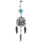 Aqua Gem Sun and Moon Feather Celestial Daydream Dangle Belly Ring