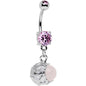 Pink Gem White Globe Dangle Belly Ring Created with Crystals