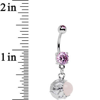 Pink Gem White Globe Dangle Belly Ring Created with Crystals