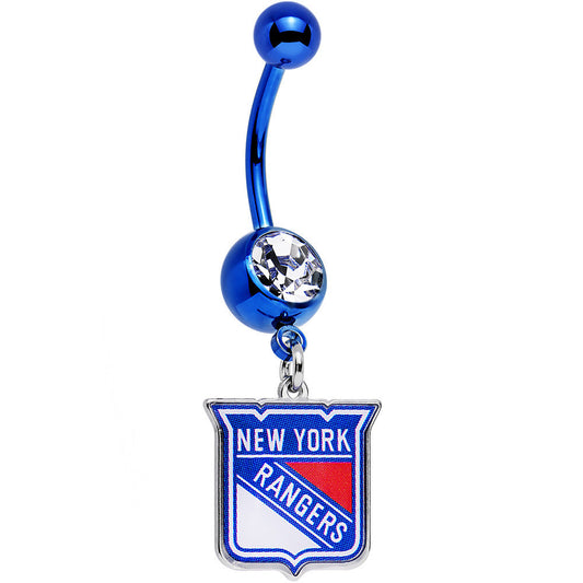 Licensed Clear Gem Blue Anodized NHL New York Rangers Belly Ring