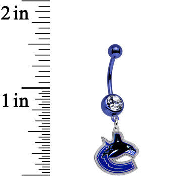 Licensed NHL Clear Gem Blue Anodized Vancouver Canucks Belly Ring