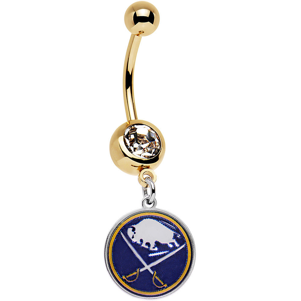 Licensed NHL Clear Gem Gold Anodized Buffalo Sabres Dangle Belly Ring